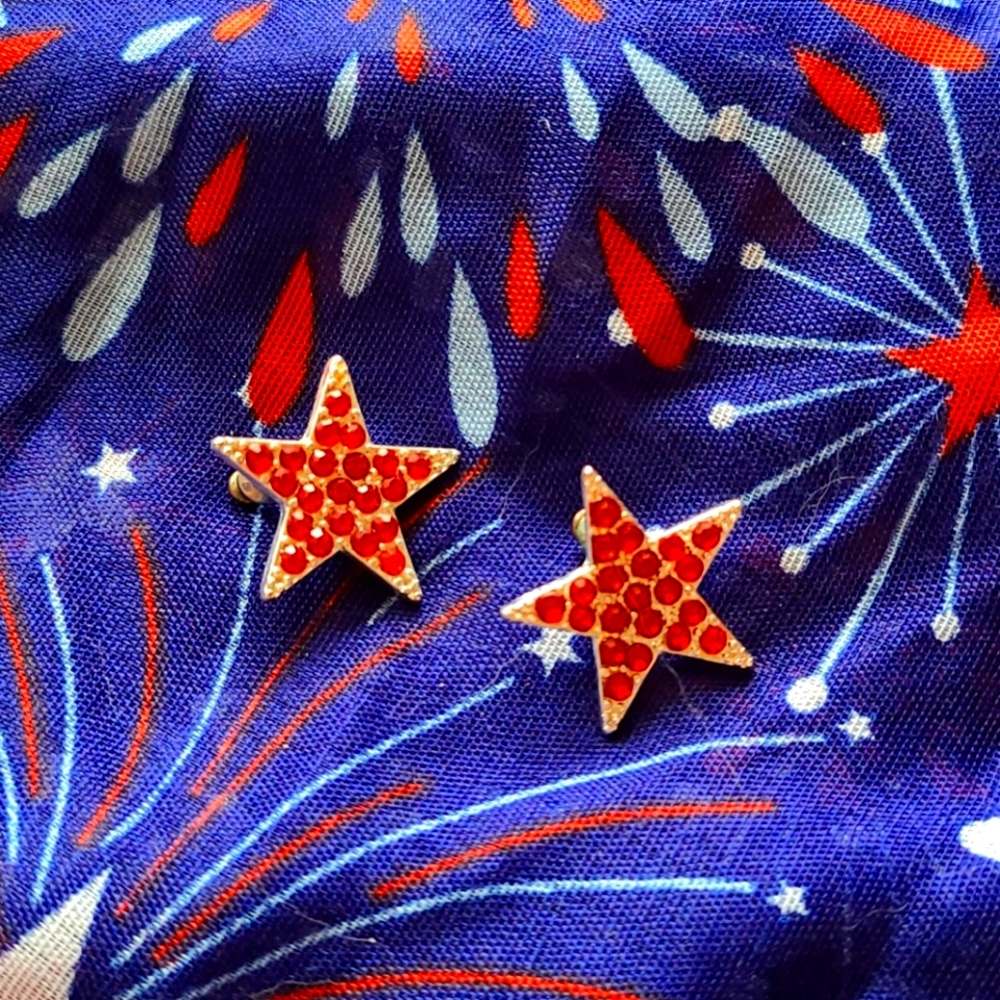 Ruby Tone Sparkling Star Earrings